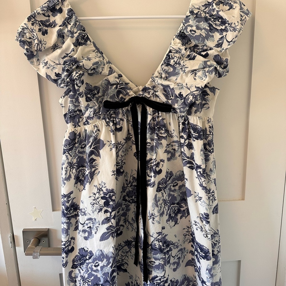 Floral Ruffle Dress with Black bow